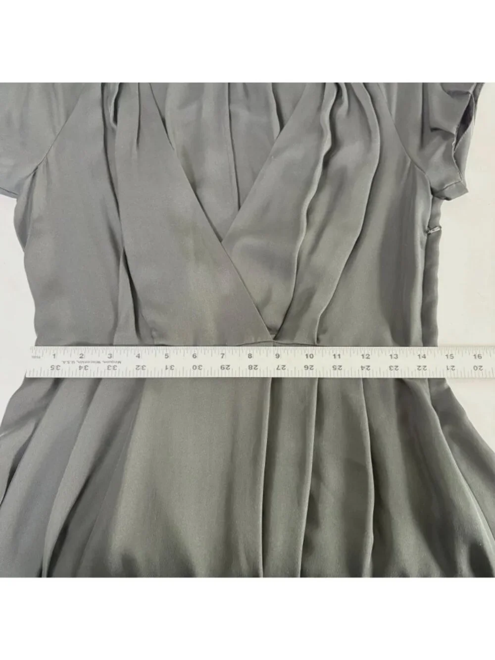 Banana Republic Midi Dress Womens 10 Black 100% Silk V Neck Short Sleeve - Picture 10 of 12